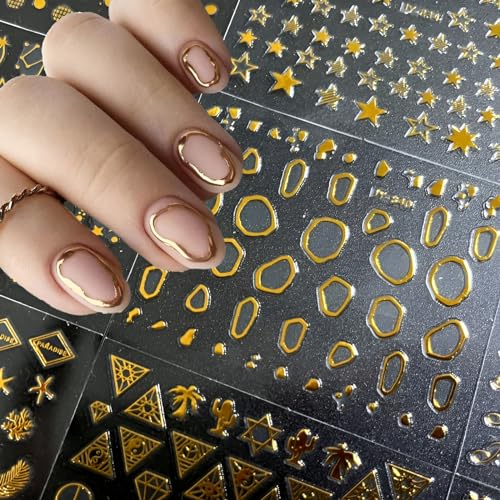 Splocudu GZGREAT-66 30 Sheets Gold Nail Art Stickers 3D Self-Adhesive Nail Decals Gold Line Star Nail Stickers thumb #1