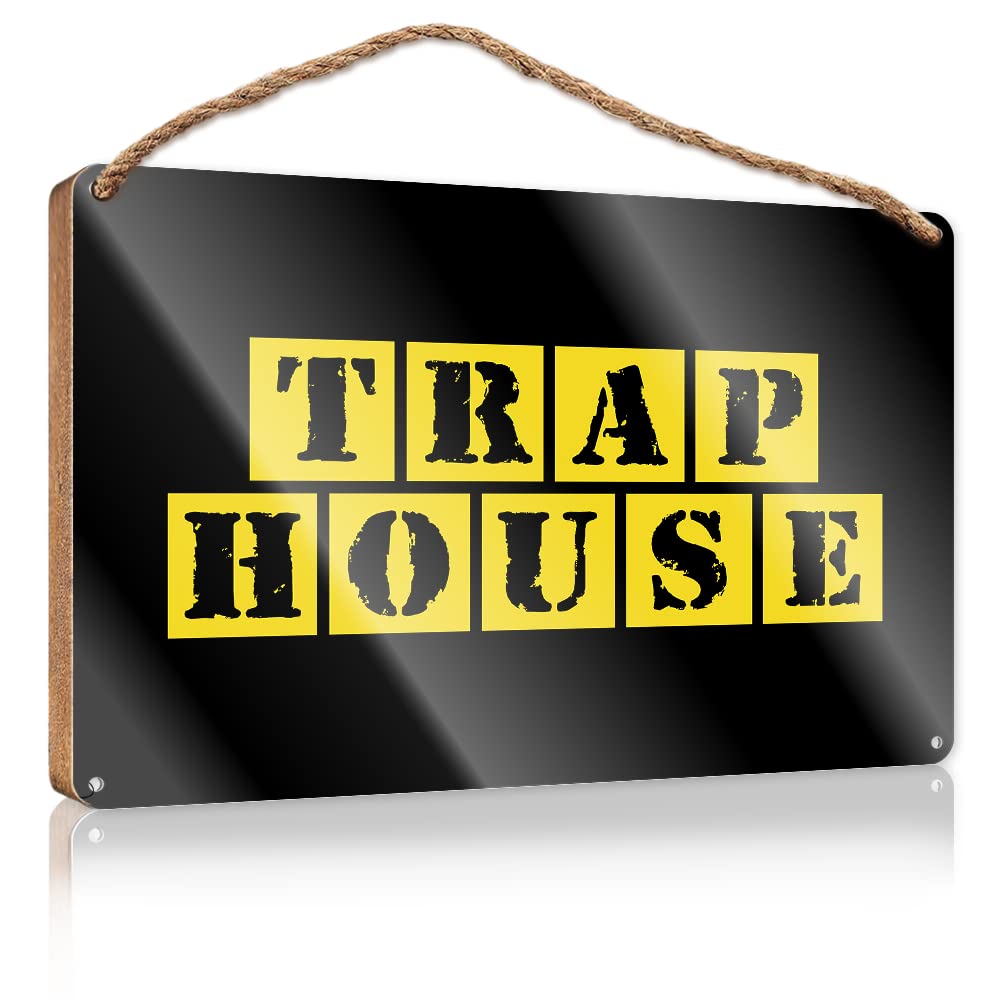 DTHA Front Door Wooden Sign Trap House Wooden Sign Porch Decorations Outdoor Funny Hanging Sign(20X30CM)