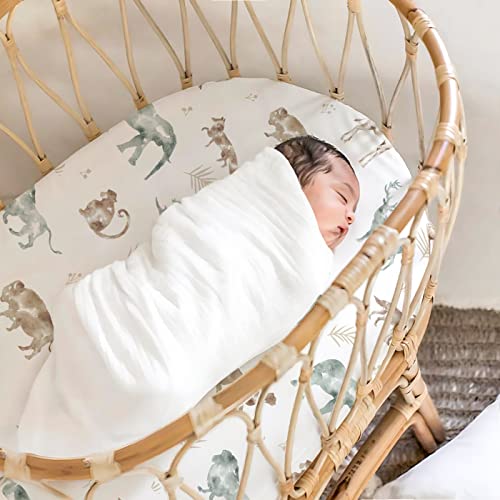 Image of Stretchy Ultra Soft Fitted Bassinet Sheet Set 3 Pack, Universal Fit for Bassinets Baby Cradle Moses Basket Oval Rectangle Mattress Safe and Snug, Stylish African Savannah Animals Pattern