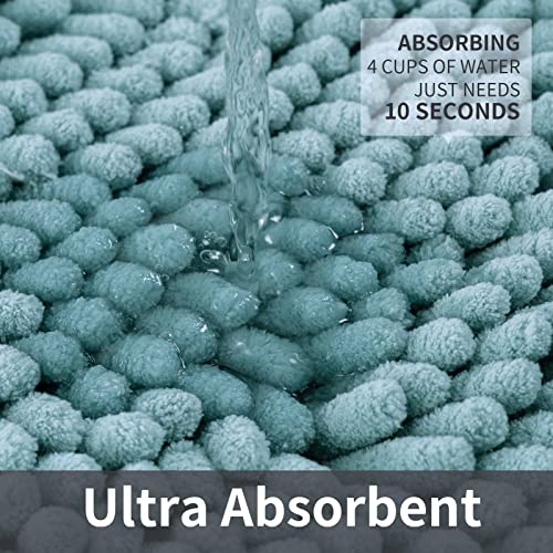 Freshmint Chenille Bathroom Rugs Non-Slip Bath Mat 32”X20”, Washable Soft Shower Mat, For Bathroom Floor & Tub Fluffy Shag Bath Rugs, Durable Thick Water Absorbent Microfiber Shower Rugs, Blue #TOP3