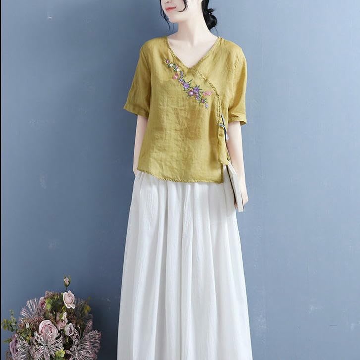 Haut d'été brodé en coton lin esprit bohème chic et poétique - 4
