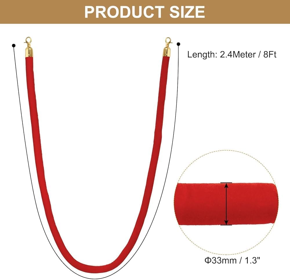 4 Feet Velvet Stanchion Rope, 2 Pack Crowd Control Barrier-Ropes with Snap Hooks for Posts Stands Queue Divider of Hotel Theater, Golden(Size:2ft,Color:White)
