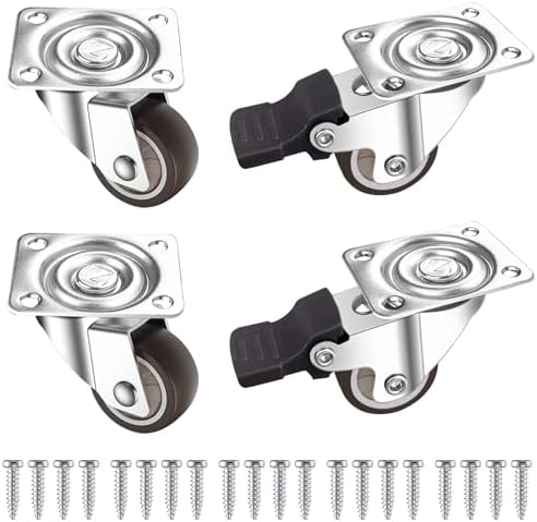 Ensemble 4 Roulettes Pivotantes Silencieuses 1 Pouce Pour Meubles - 2 Avec Freins, Haut De Gamme, Protection Sol, Fluides Et Résistantes