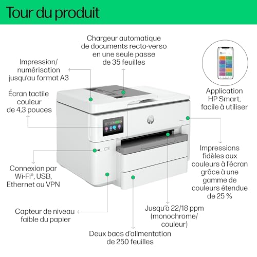 HP Imprimante Multifonction OfficeJet Pro 9730e Tout en Un Grand Format