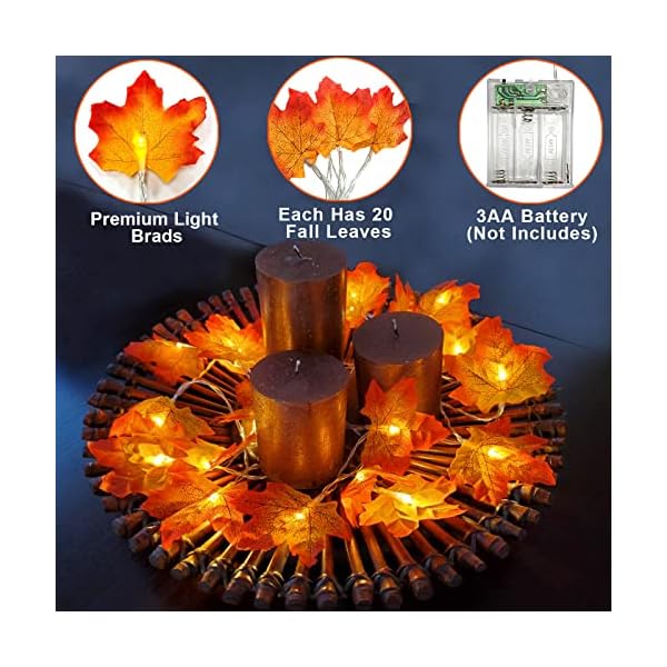 2 pack fall decor enlarged maple leaf thanksgiving decorations fall lights thick leaf garlands,total 20ft 40led lights battery operated waterproof halloween decorations home indoor outdoor autumn - image 4