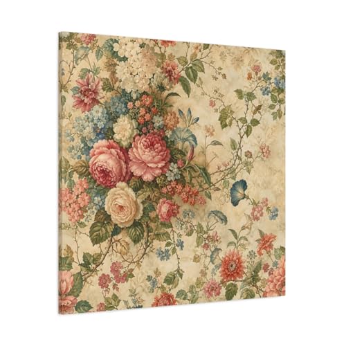 Tableau de fleurs vintage grand format carre 90x90 cm pour mur salon