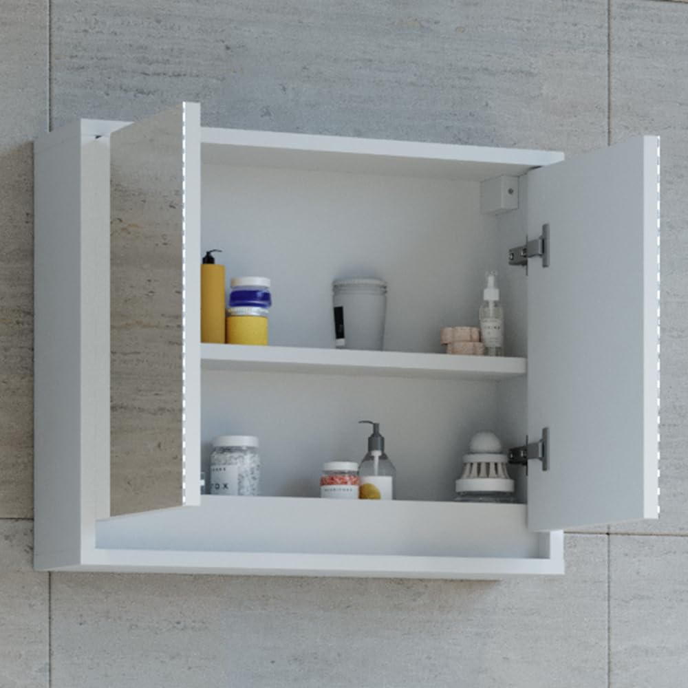 Vicco Armario con Espejo para baño Mila, Blanco, 55 x 45 cm | para montaje en pared con estantes ajustables