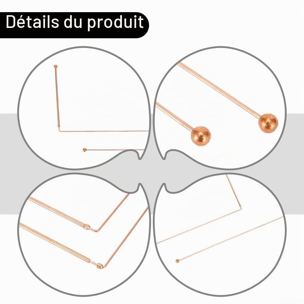 Lot de 2 tiges de radiesthésie rétractables en cuivre à 99,9 % - Instruments de mesure pour détection d'eau et outils de trésor