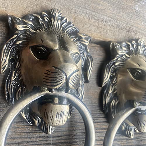 Authentic Vintage Brass Lion Head Door Gate Knocker Handle Pull - Heavy Duty, Exquisite Design #TOP4