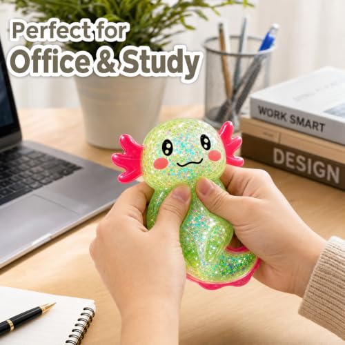 Sezua Squishy Fidget Stress Ball - Taba Squishies Squeeze Sensory Axolotl Toys, Axolotl Squishy Sugar Stress Ball Toys for Adults Kid, Glitter Salamander Gift for Party Birthday Christmas - Image 5