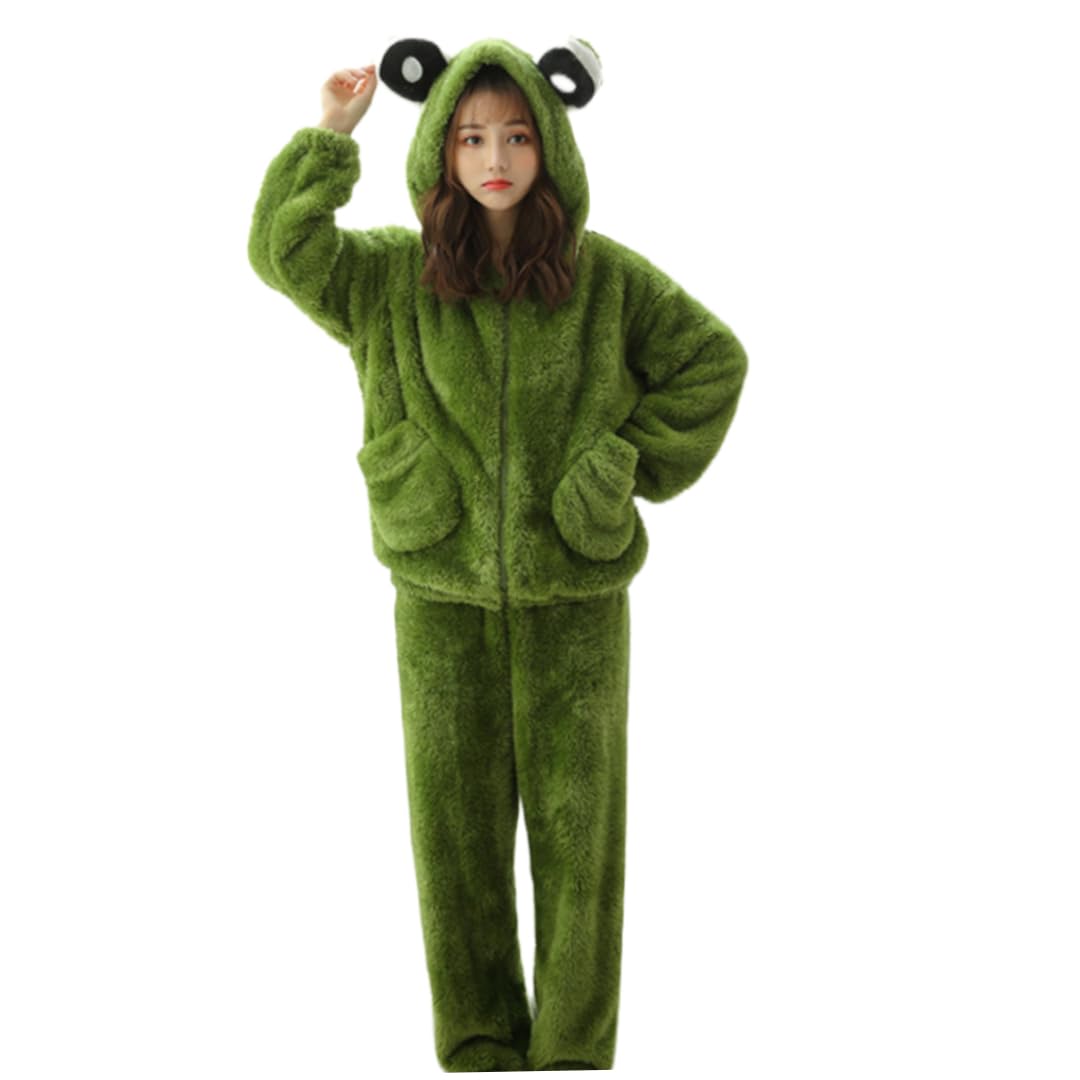 HAIBI Pyjama d'hiver pour femme - Pour fille - Chaud - En flanelle - À capuche - Taille M