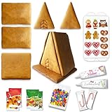 LEBKUCHENWELT Lebkuchenhaus Bastelset ca. 15x14x15cm inkl. Zuckerfiguren Zuckerguss...