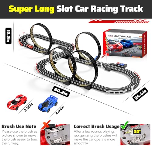 Slot Car Race Track Set for Kids Ages 6-12 Boys & Girls, Dual Racing Game 2 High-Speed Cars 1:64 Scale, Battery or Electric Powered Plug-in Track, Gift Toy Stocking Stuffers for Children