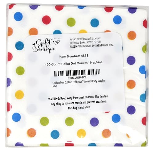 Gift Boutique 4858 100 Rainbow Dot Cocktail Beverage Napkins Disposable Paper Colorful Polka Dots Dessert Napkin thumb #7