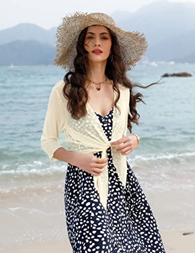 Image of Aiboria Womens 3 /4 Sleeve Shrug Sheer Mesh Bolero Tie Front Cropped Cardigan S-XXL