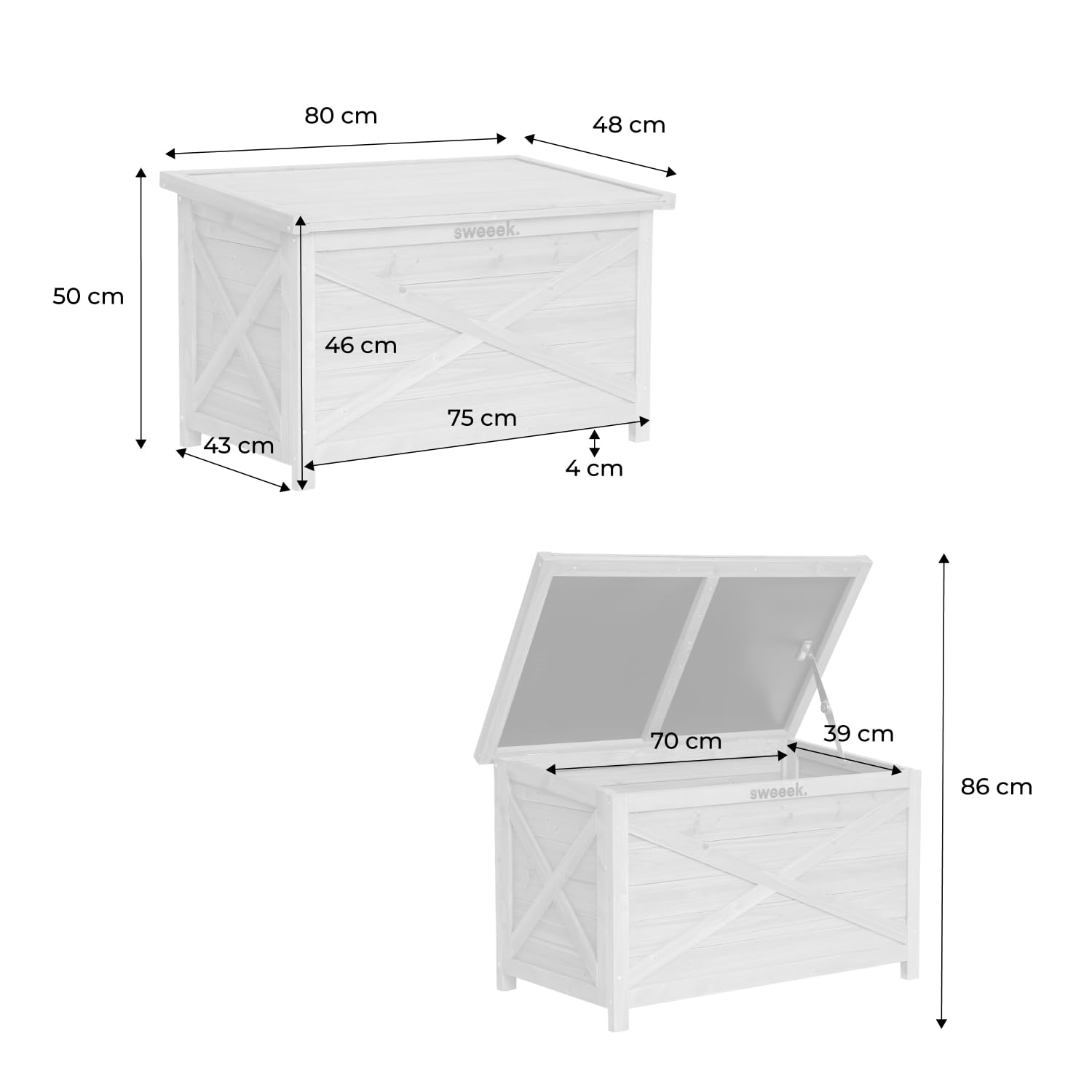 sweeek Cassapanca in Legno di Abete 80cm Marrone Naturale - 80x48x50 cm