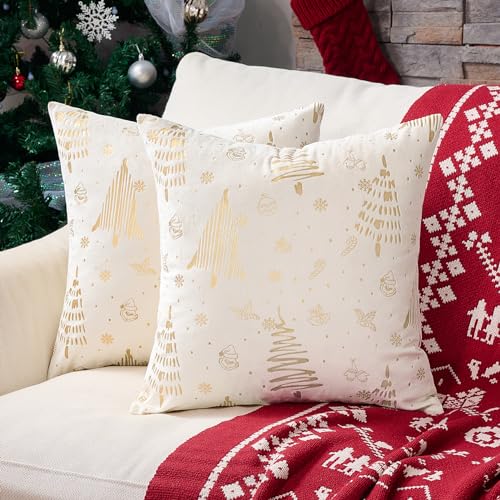 Topfinel Kissenbezug Weihnachten 40x40 Samt Creme 2er Set...