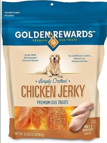 (Pack of 1) Golden, Rewards Chicken Flavor Premium Dry Jerky Dog Treats, 32 oz..