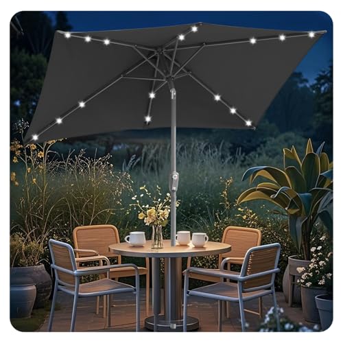 ISOISL Parasol rectangulaire 210 x 140 cm / 300 × 200 cm - Avec éclairage LED - Rectangulaire - Inclinable - Grand parapluie pour balcon, terrasse, jardin,...