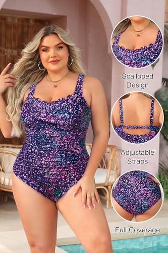Image of Aqua Eve Womens Plus Size One Piece Swimsuit- Tummy Control Bathing Suit Full Coverage Swimwear