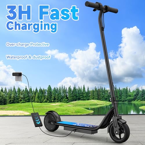 Image of Electric Scooter for Kids Ages 8-12, 250W Motor, 9 MPH Top Speed, Up to 10 Miles Range, E Scooter with LED Display, Dual Brake, 6.5 inch Solid Tires, 3 Speed Modes,UL2272 Certified