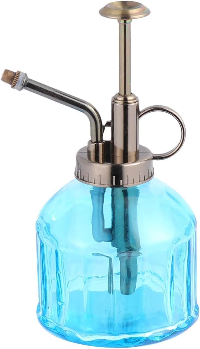 Pflanzensprüher-Sprühflasche, Glaskessel, Glas-Pflanzensprüher, Vintage-Pflanzenspritzer, Gießkanne, Sukkulenten-Gießsprühflasche mit bronzefarbener Pumpe (gelb), Glassprühflasche ( Color : Skyblue )