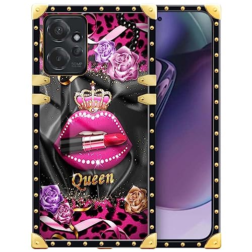 DAIZAG Compatible with Moto G Power 2023 Case,Crown Red Lip Retro Luxury Elegant Gold Decoration Soft Anti-Scratch Protective Case for Motorola Moto G Power 2023 5G