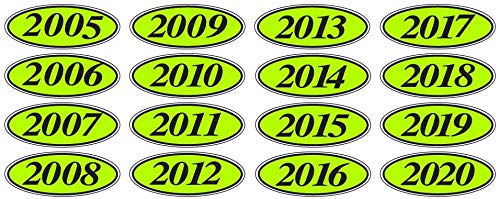 EZ-Line Oval Model Windshield Year Stickers for Car Windows Large Vinyl Dealership Supplies Pro Pack 1 Dozen Each Year 2013-2025 Black on Chartreuse