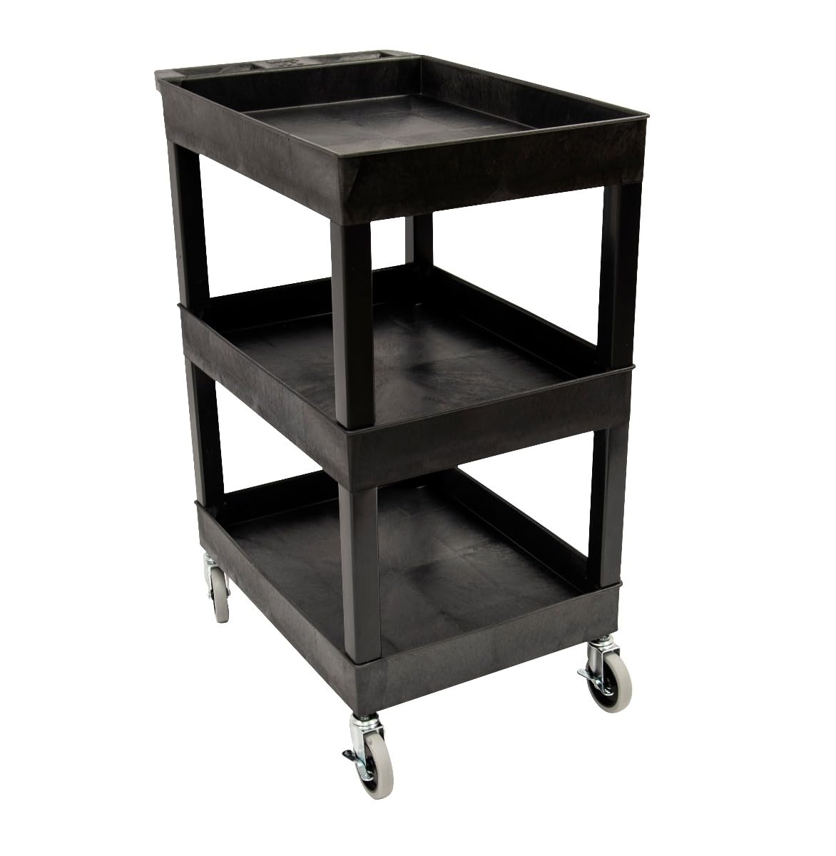 Luxor SEC111HD-B 24" x 18" Plastic Utility Cart- Three Shelf- Black