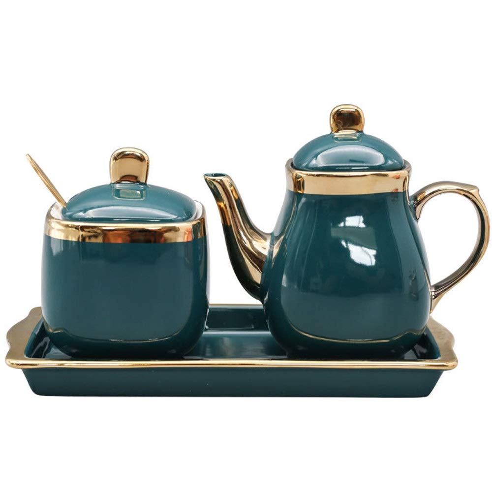 SAeWare Juego de tarros de especias para condimentos, botella de aceite de cerámica con bandeja para condimentos, color rosa, talla única, verde, talla única