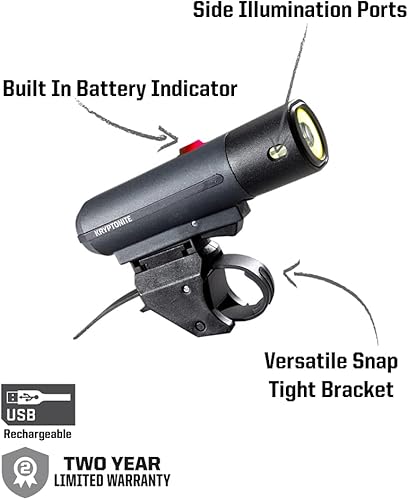 Miniatura 6 de Kryptonite Alley F-800 - Luz LED brillante para bicicleta, faro delantero de bicicleta recargable por USB, 800 lúmenes, 6 modos de luz, tiempo de