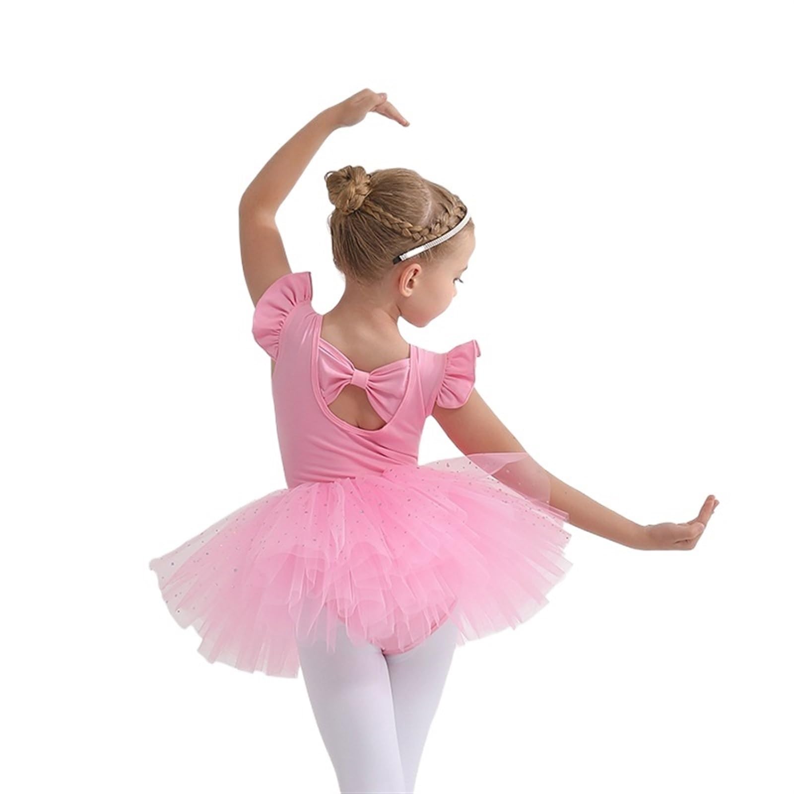Vestito Da Ballerina Bambina Ballet Dress Gymnastics Leotards for Girls Kids Puff Sleeve Dancewear Chiffon Tutu Skirts Bowknot Dance(Blue,130)