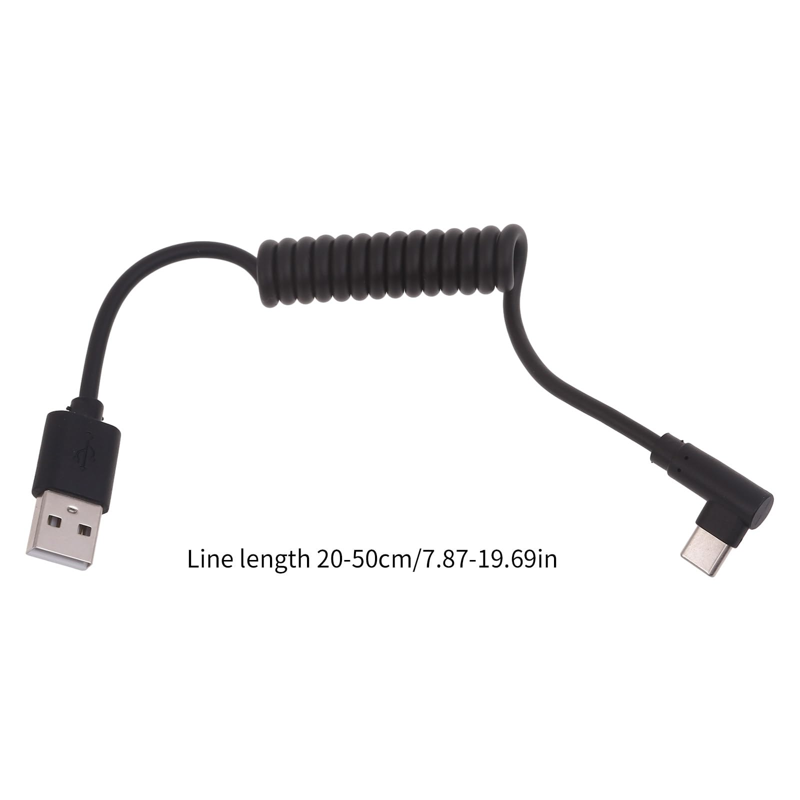 Cavo USB C A Spirale Angolato 90° - Prolunga Da USB 2.0 A Tipo C Per Ricarica Rapida E Sincronizzazione Dati - Cavo A Molla Per Smartphone E Tablet - Nero
