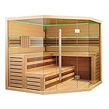 ALEKO Canadian Hemlock Wood Indoor Wet Dry Sauna with LED Lights and Upgraded Premium European 6 kW Harvia KIP Electric Heater 6 Person Accessories Included STHE6GLEN