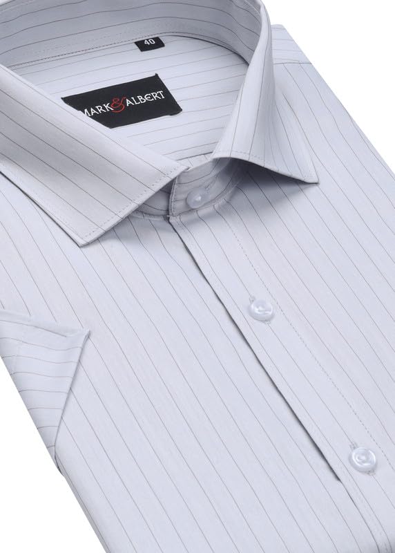 Image of MARK & ALBERT Men's Striped Half Sleeves Regular Fit Shirt | Stretchable Fabric