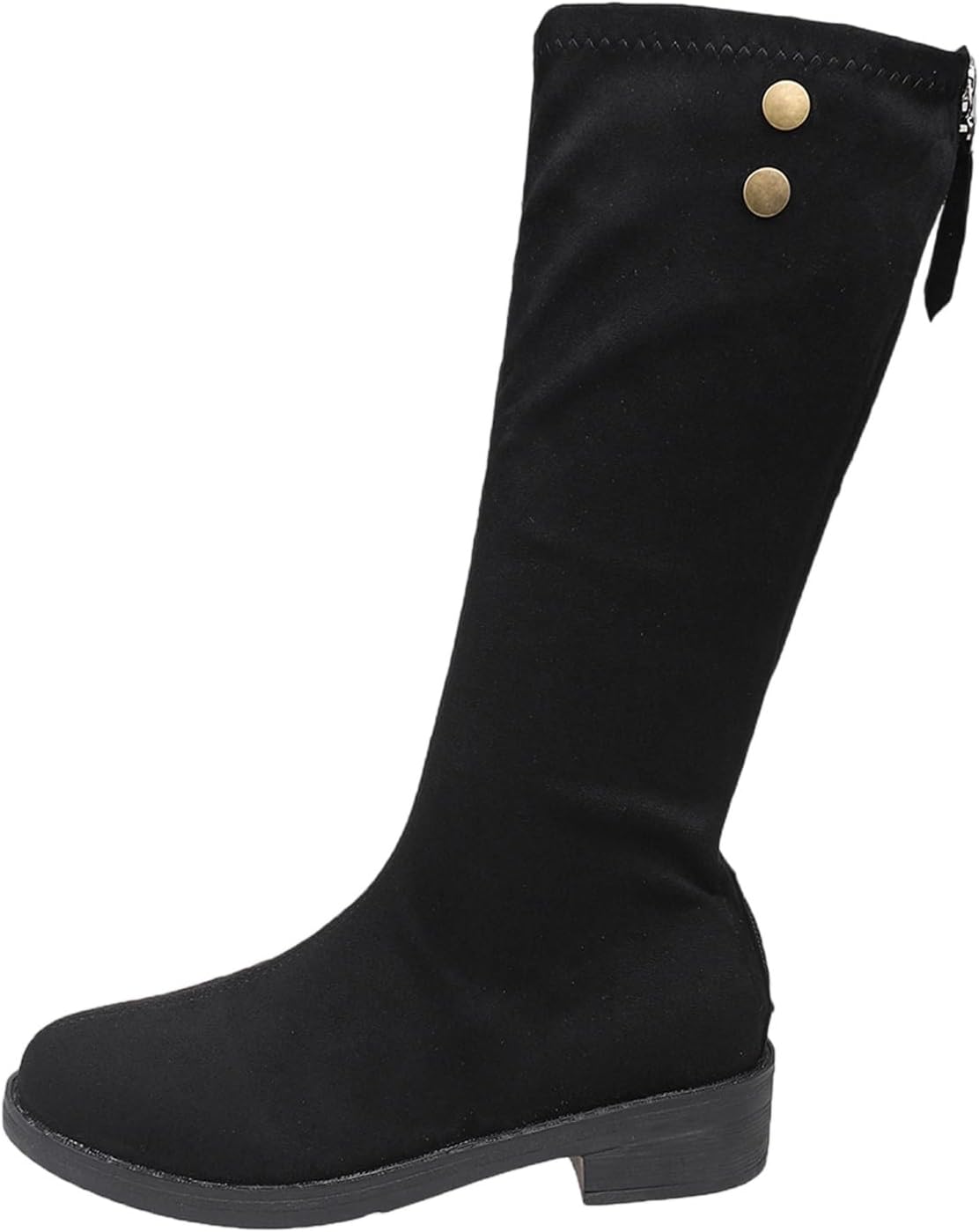 Black Suede Mid Calf Boots for Women:Fashion Low Heel Classic Fall Winter Warm Booties Comfy Lightweight Footwear Shoes