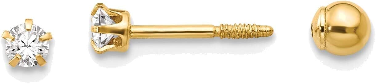 Madi K Polished Reversible Crystal and 3mm Ball Earrings in 14K Yellow Gold