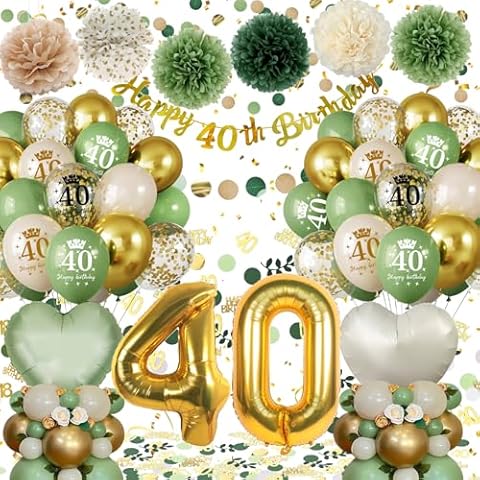 Green Gold 40th Birthday Decoration Set Cover
