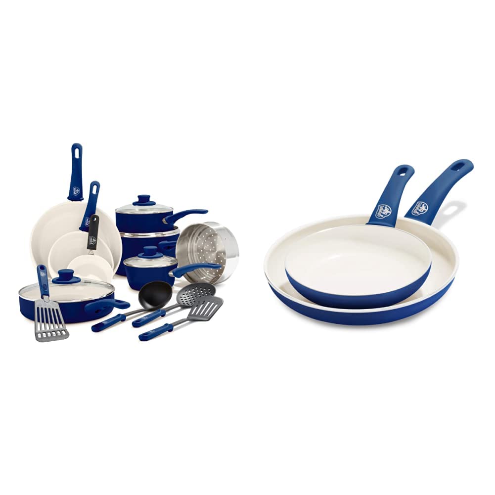 GreenLife Soft Grip Healthy Ceramic Nonstick, 16 Piece Cookware Pots