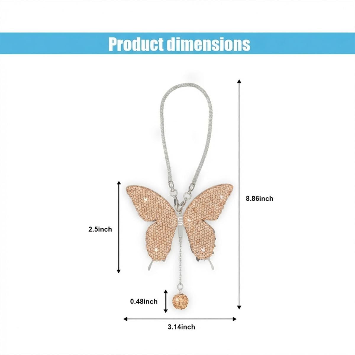 JOYCOURT Bling Butterfly Diamond Car Hanging Accessories for Women, Peach image 2