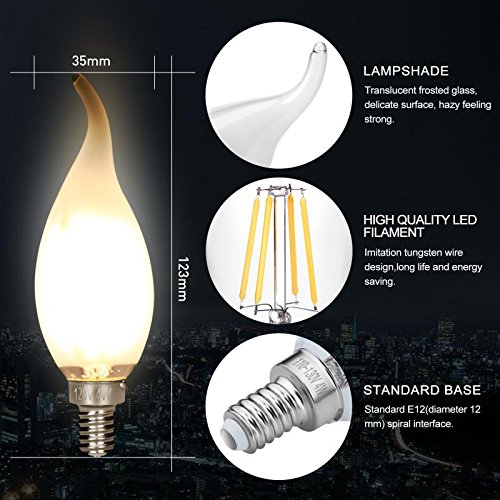 Carrybc Candelabra Led Bulbs 2700K 40W Equivalent Improve Flame Tip Frosted Glass E12 Base Warm White Decoration E12 Led Bulb Dimmable 6 Pack #TOP3