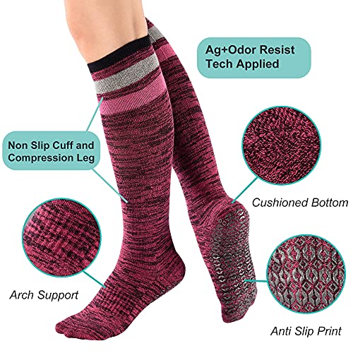 Women's Anti Skid Non Slip Odor Control Grips Compression Knee High/Low Cut Yoga Pilate Socks Stocking,Size 5-102