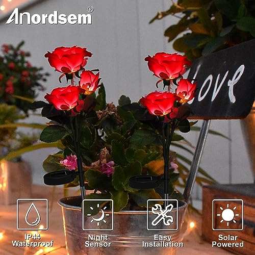 Image of Rose Lights Solar Powered for Women: Garden Light Waterproof for Yard Decorations Outdoor - Flower Lamp Colorful Lighting Cemetery Decor - Mother'S Day Birthday Gifts for Mom Wife 2 Pack Colorful