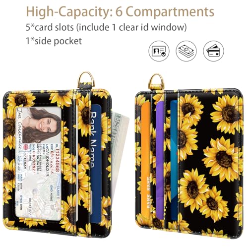 Image of Slim Minimalist Pocket Credit Card Holder Wallet Women | RFID Blocking Lightweight Thin Small Cute Card Cases, Sunflowers