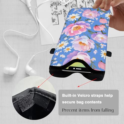 Image of Neoprene Cell Phone Sleeve Pouch Case Bag with Crossbody Strap Neck Lanyard for Women 7.1 X 3.9 in Blue Flower