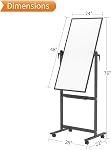 VIZ-PRO Double-Sided Magnetic Mobile Whiteboard, 48 x 24 Inches, Black Aluminium Frame and Stand