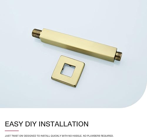 Miniatura 5 de Brazo de ducha de oro cepillado con brida de 6 pulgadas de acero inoxidable recto superior de lluvia cabezal de ducha de extensión de tubo cuadrado