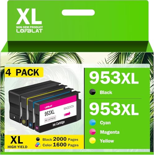 LOFBLAT 953XL Multipack Kompatibel mit HP 953XL Druckerpatronen 953 XL mit HP Officejet Pro 7720 Patronen 8710 8715 7740 7730 8720 8740 8750 Drucker Schwarz Cyan Magenta Gelb