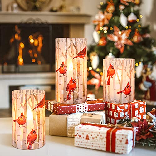 Crystal Club Flameless Candles, Cardinal Theme, (Set Of 3) Battery Operated Led Candles With Remote, Real Wax & Glass Effect Candle With Timer For Home Festival Décor #TOP6