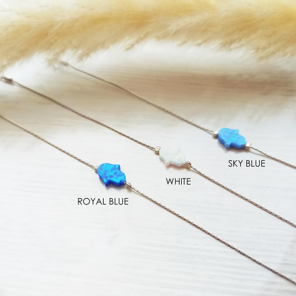 Opal Hamsa Bracelet - Handmade Protection Hand Charm Bracelet, Minimalist and Delicae
